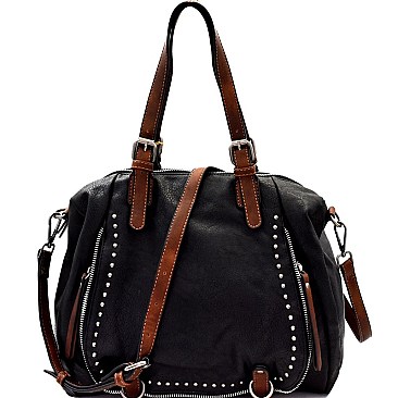 CHILLX Hematit-Tone Studded Large 2-Way Satchel MH-CJF062