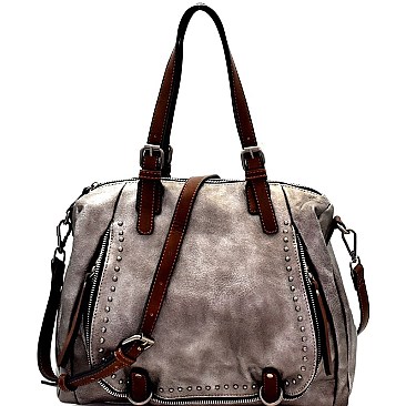 CHILLX Hematit-Tone Studded Large 2-Way Satchel MH-CJF062