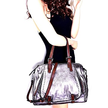 CHILLX Hematit-Tone Studded Large 2-Way Satchel MH-CJF062
