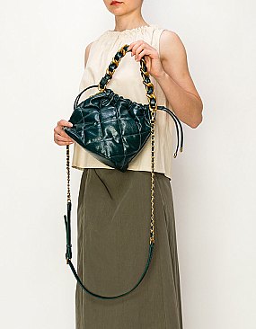 Quilted Chain Link Bucket Bag