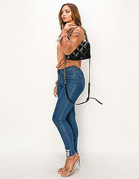 Quilted Flap Chain Link Crossbody Bag