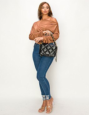 Quilted Flap Chain Link Crossbody Bag