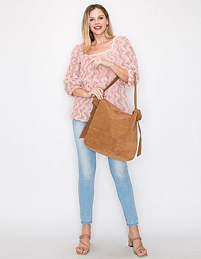 Whole Real Suede Leather 2-in-1 Shoulder Bag Hobo