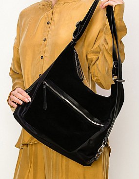 Real Suede Microfiber Convertible Shoulder Bag Backpack