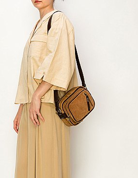 Real Suede Leather Boxy Crossbody Bag