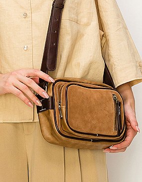 Real Suede Leather Boxy Crossbody Bag