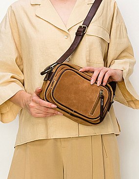 Real Suede Leather Boxy Crossbody Bag