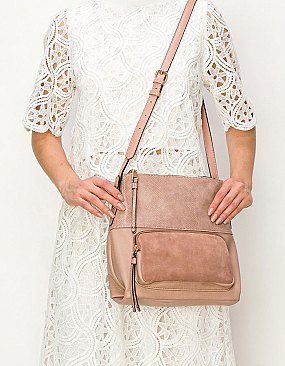 Real Suede Front Pocket Python Crossbody Bag