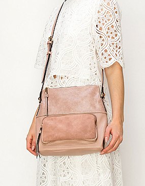 Real Suede Front Pocket Python Crossbody Bag