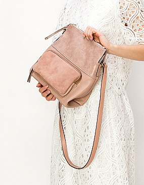 Real Suede Front Pocket Python Crossbody Bag