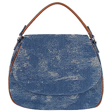 Vintage Denim Flap Crossbody Bag Satchel