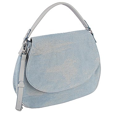 Vintage Denim Flap Crossbody Bag Satchel