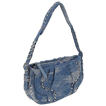 Vintage Denim Studded Shoulder Bag