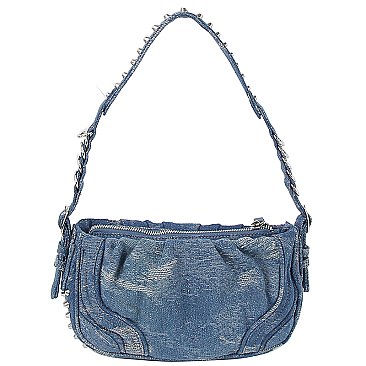 Vintage Denim Studded Shoulder Bag