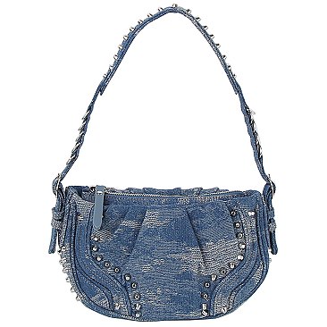 Vintage Denim Studded Shoulder Bag