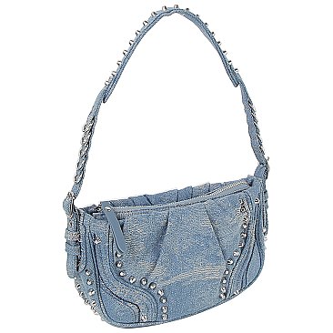 Vintage Denim Studded Shoulder Bag