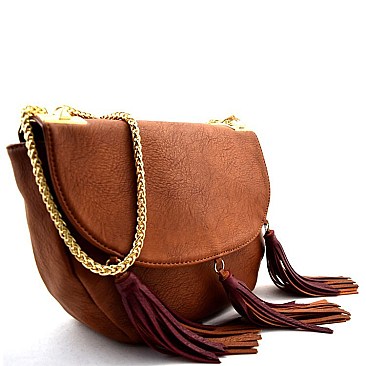 Tasseled Chain Accent Flap Top Medium Cross Body