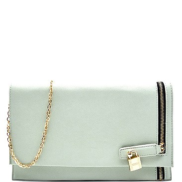 CL0137-LP Padlock and Zipper Detail Envelope Clutch