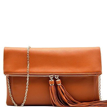 CL0141-LP Long Tassel Accent Fold-Over Clutch Crossbody