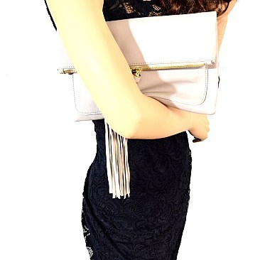 CL0141-LP Long Tassel Accent Fold-Over Clutch Crossbody