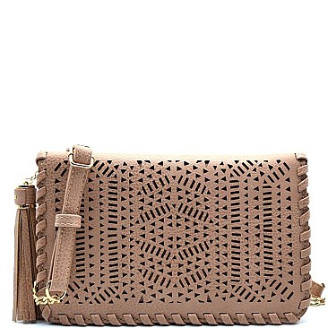 CLA46506-LP Madison West Unique Laser-cut Flap Clutch Cross Body