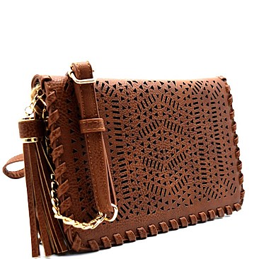 CLA46506-LP Madison West Unique Laser-cut Flap Clutch Cross Body