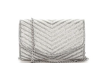 DESIGNER CUTE PEARL AND RHINESTONE PARTY CLUTCH WITH CHAIN
