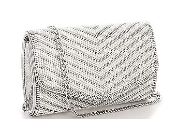 DESIGNER CUTE PEARL AND RHINESTONE PARTY CLUTCH WITH CHAIN