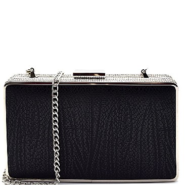 CLR56032-LP Starlet Snake Print Rhinestone Metal Frame Clutch