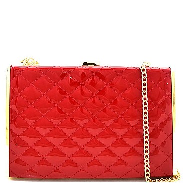 CLR5925-LP Quilted Patent Metal Frame Clutch