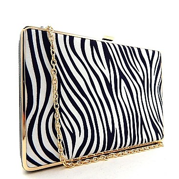 Suede Zebra Print Metal Hard Frame Clutch