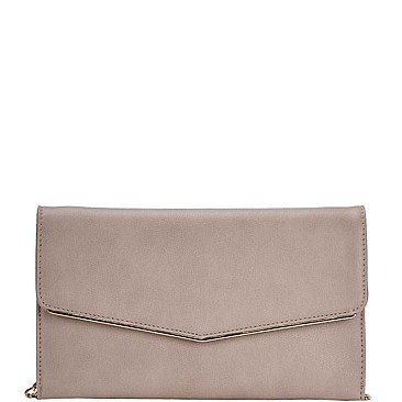CLASSY SMOOTH PU LEATHER FASHION ENVELOPE CLUTCH WITH CHAIN STRAP JYCLT-97132