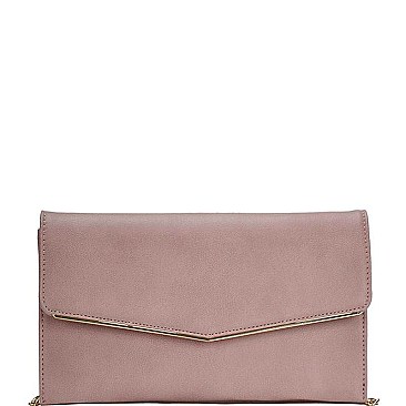 CLASSY SMOOTH PU LEATHER FASHION ENVELOPE CLUTCH WITH CHAIN STRAP JYCLT-97132