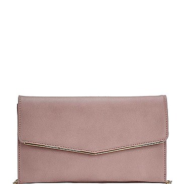 CLASSY SMOOTH PU LEATHER FASHION ENVELOPE CLUTCH WITH CHAIN STRAP JYCLT-97132