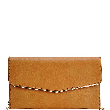 CLASSY SMOOTH PU LEATHER FASHION ENVELOPE CLUTCH WITH CHAIN STRAP JYCLT-97132