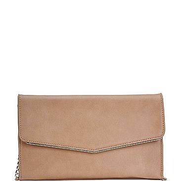 CLASSY SMOOTH PU LEATHER FASHION ENVELOPE CLUTCH WITH CHAIN STRAP JYCLT-97132