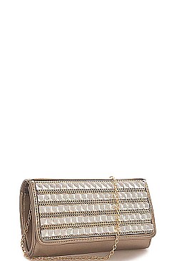 FASHION MULTI RHINESTONE FRONT PARTY CLUTCH WITH CHAIN
