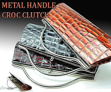 Metal Handle Croc Evening Bag