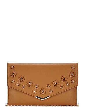 FASHIONABLE FLOWER TUCKED ENVELOPE CLUTCH WITH CHAIN JYCLW-3960