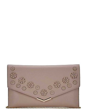 FASHIONABLE FLOWER TUCKED ENVELOPE CLUTCH WITH CHAIN JYCLW-3960