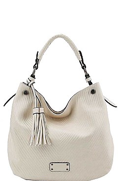 CHIC TEXTURED PU LEATHER DESIGNER FASHION DOUBLE TASSEL LONG STRAP HOBO BAG JYCMS-002