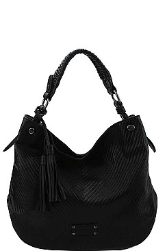 CHIC TEXTURED PU LEATHER DESIGNER FASHION DOUBLE TASSEL LONG STRAP HOBO BAG JYCMS-002