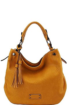 CHIC TEXTURED PU LEATHER DESIGNER FASHION DOUBLE TASSEL LONG STRAP HOBO BAG JYCMS-002