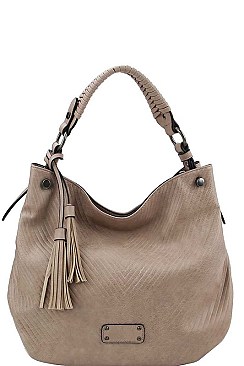 CHIC TEXTURED PU LEATHER DESIGNER FASHION DOUBLE TASSEL LONG STRAP HOBO BAG JYCMS-002