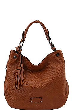 CHIC TEXTURED PU LEATHER DESIGNER FASHION DOUBLE TASSEL LONG STRAP HOBO BAG JYCMS-002