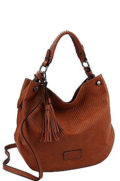 CHIC TEXTURED PU LEATHER DESIGNER FASHION DOUBLE TASSEL LONG STRAP HOBO BAG JYCMS-002