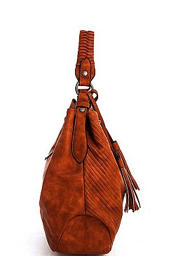 CHIC TEXTURED PU LEATHER DESIGNER FASHION DOUBLE TASSEL LONG STRAP HOBO BAG JYCMS-002