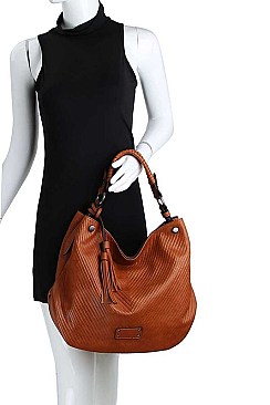 CHIC TEXTURED PU LEATHER DESIGNER FASHION DOUBLE TASSEL LONG STRAP HOBO BAG JYCMS-002