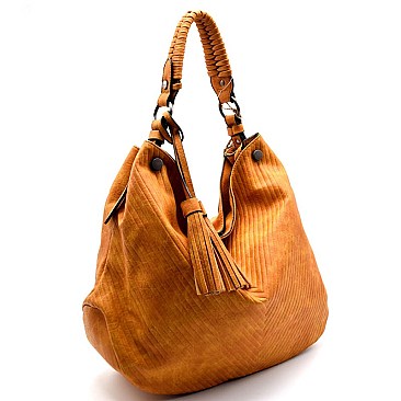 CMS002-LP Tassel Accent V-Pattern Embossed Hobo