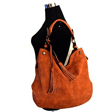 CMS002-LP Tassel Accent V-Pattern Embossed Hobo